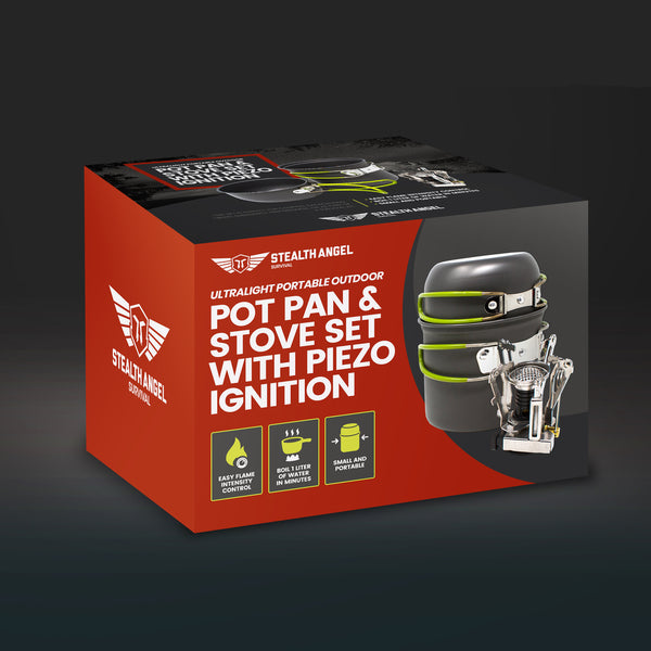 Ultralight Portable Outdoor Pot Pan & Stove Set with Piezo