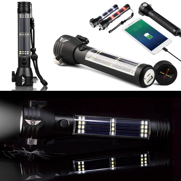 Roadside HERO ™ 9-IN-1 Multi-Function Flashlight / Survival Tool / Power Bank / Solar & USB Roadside HERO ™ 9-IN-1 Multi-Function Flashlight / Survival Tool / Power Bank / Solar & USB