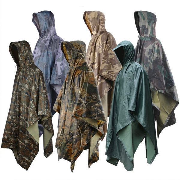 poncho tent Military Style Hooded Rain Poncho & Multi-Purpose Waterproof Shelter / Tent / Picnic Mat Stealth Angel Survival SA-RC1 Green Camo Digital