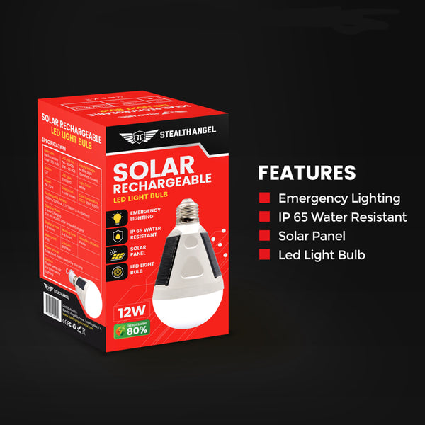 Solar Rechargeable 12W LED Light Bulb Stealth Angel Survival - Stealth  Angel Survival
