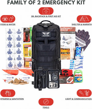 2 Person Emergency Preparedness Kit /  Black Survival Backpack  (72 Hours) Stealth Angel Survival