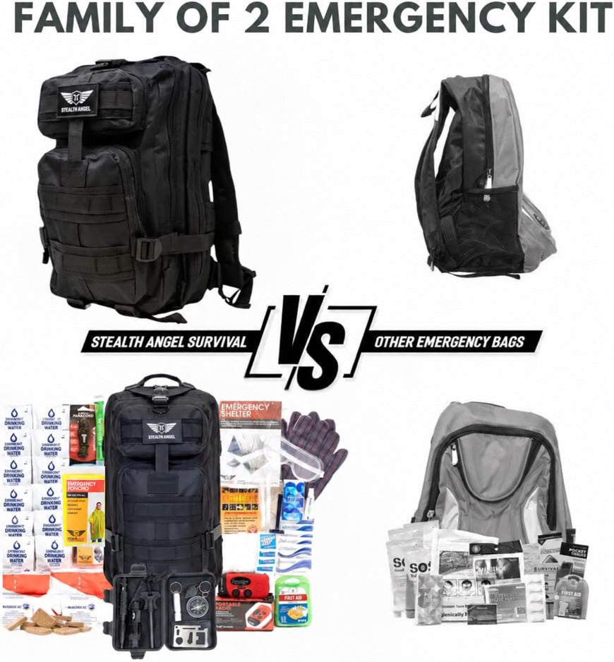 2 Person Emergency Preparedness Kit /  Black Survival Backpack  (72 Hours) Stealth Angel Survival
