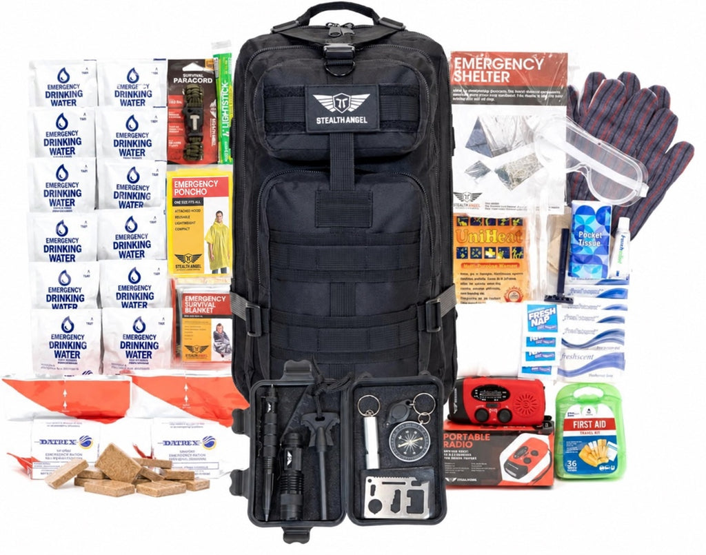 2 Person Emergency Preparedness Kit /  Black Survival Backpack  (72 Hours) Stealth Angel Survival