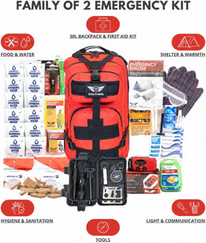 2 Person Emergency Preparedness Kit /  Red Survival Backpack  (72 Hours) Stealth Angel Survival