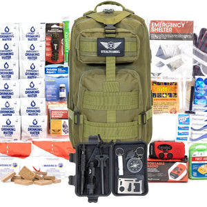 army survival gear 2 Person Emergency Kit / 72 Hour Backpack By Stealth Angel Survival Green Camo