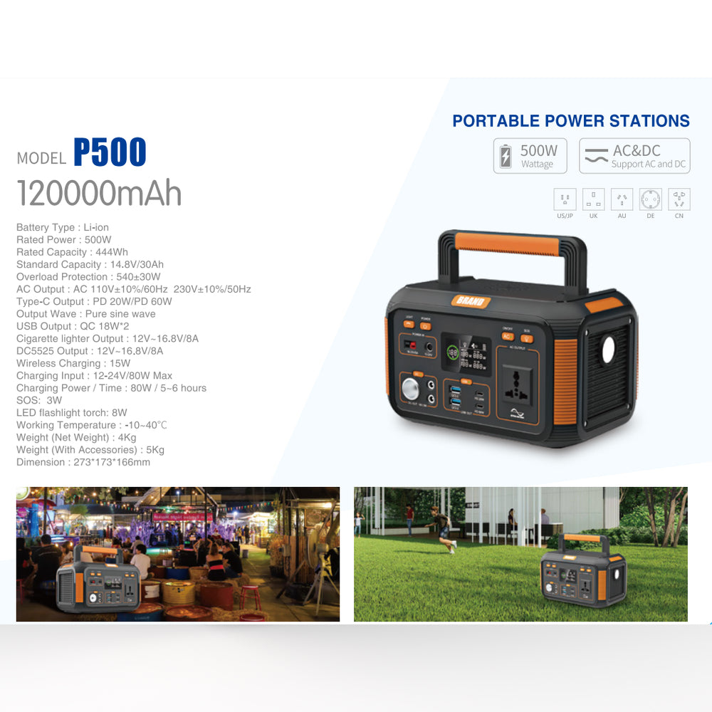 500W Portable Power Station Rechargeable Battery Generator Stealth