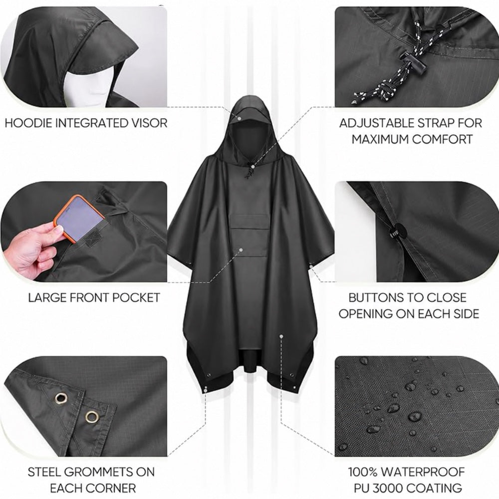 3 in 1 Hooded Poncho / Shelter / Tarp Military Style Multi-Purpose Stealth Angel Survival SA-RC1