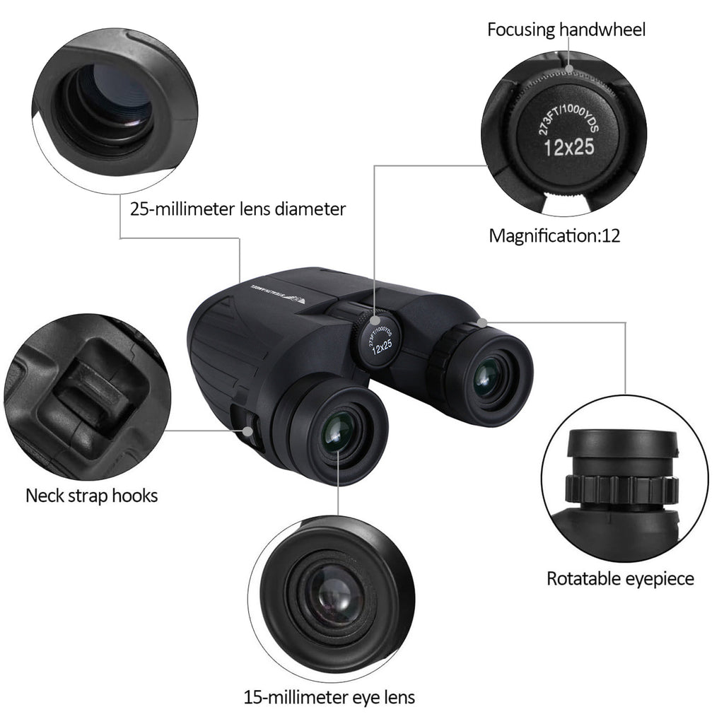 12x25 Pro Tactical Binoculars Stealth Angel Survival