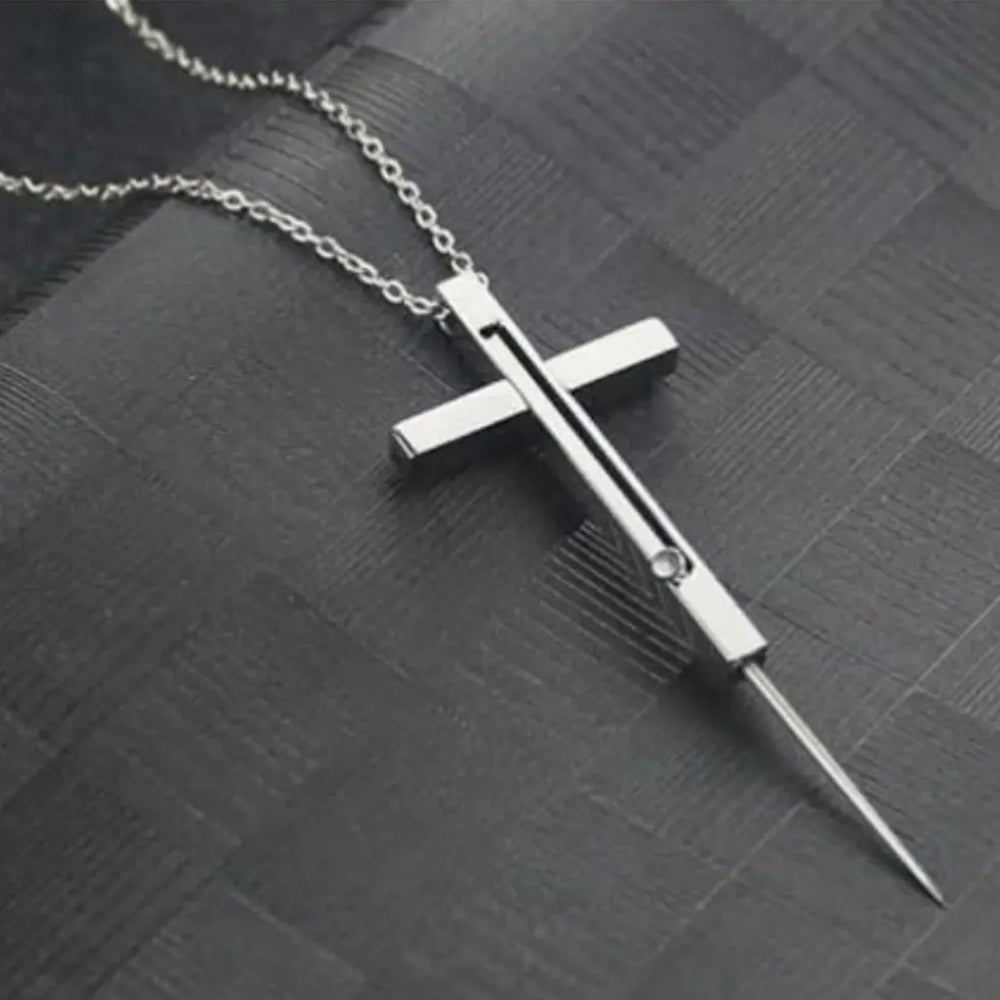 Self Defense Cross Necklace, 21-Inch Chain, Stainless Steel Tool Stealth Angel Survival