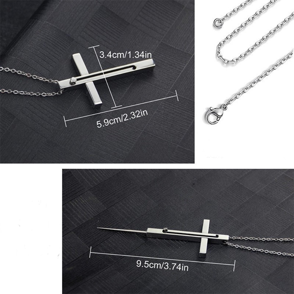 Self Defense Cross Necklace, 21-Inch Chain, Stainless Steel Tool Stealth Angel Survival