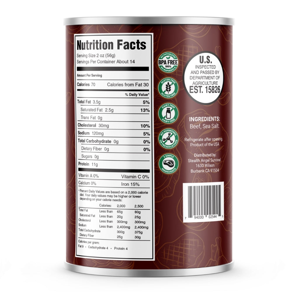 Emergency Survival Food Sampler - Canned Beef, Chicken, Ground Beef - Up To 25 Year Shelf Life - Stealth Angel Survival