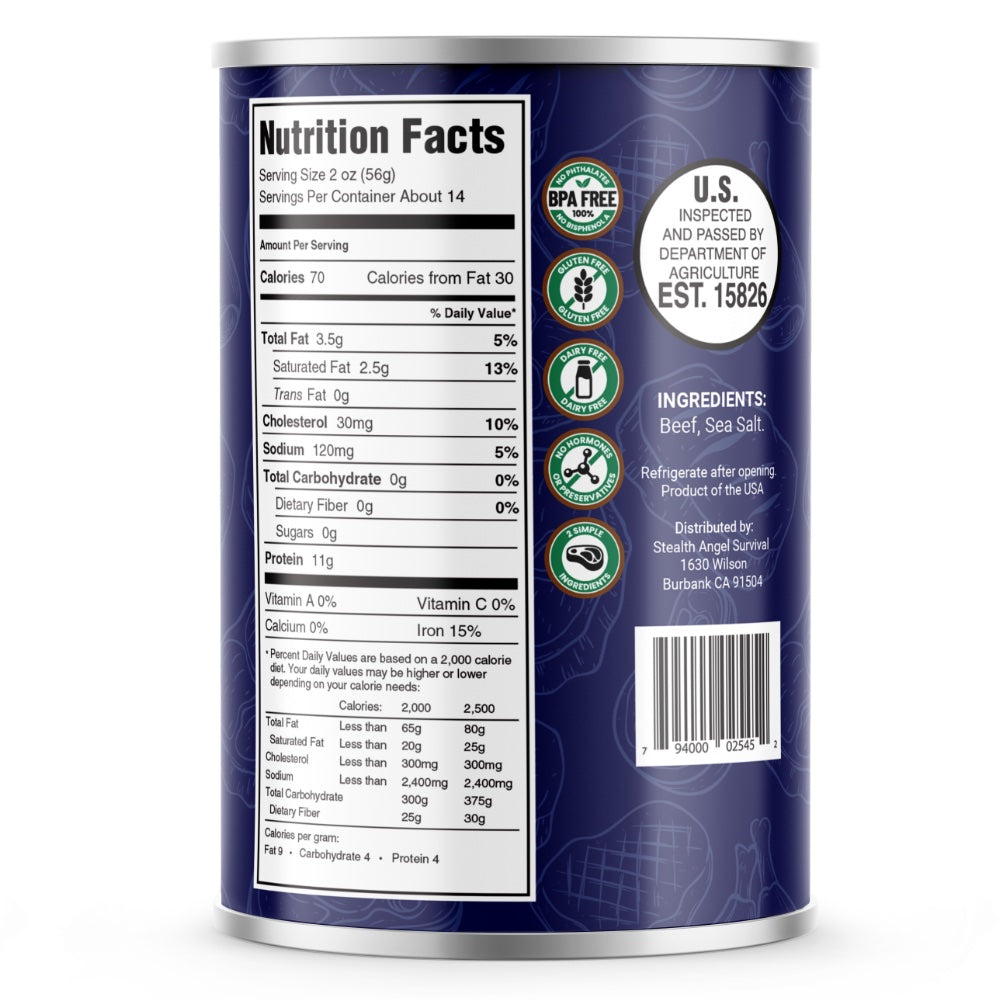 Emergency Survival Food Sampler - Canned Beef, Chicken, Ground Beef - Up To 25 Year Shelf Life - Stealth Angel Survival