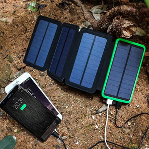 Portable 10,000mAH 4-Fold Solar Dual-USB Charger and LED Light