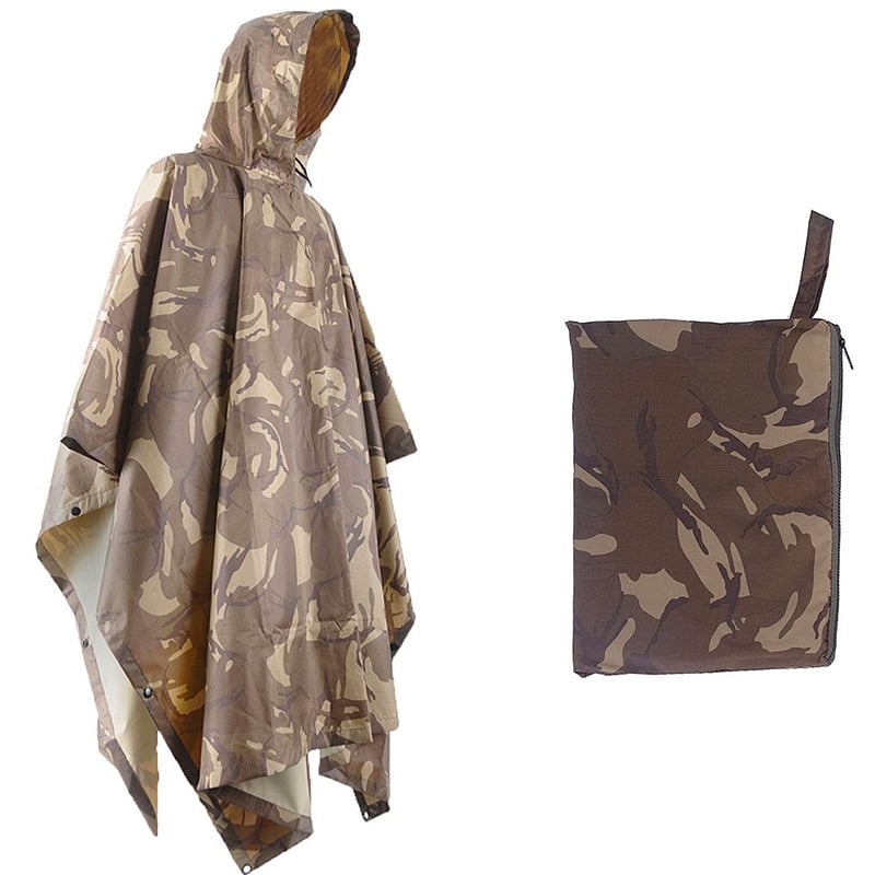 3 in 1 Hooded Poncho / Tent Shelter / Ground Mat Military Style Multi-Purpose Stealth Angel Survival SA-RC1