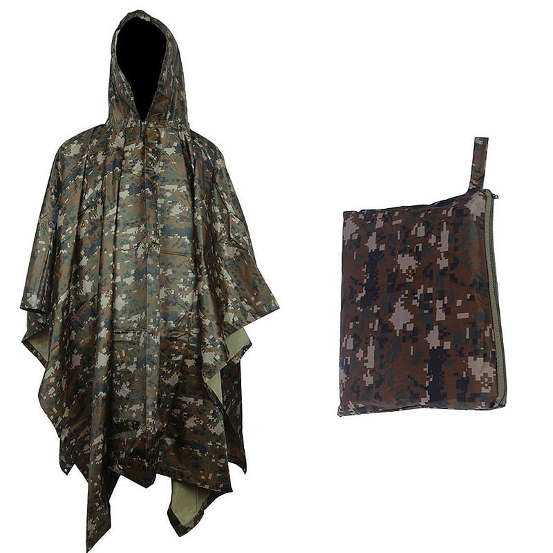 3 in 1 Hooded Poncho / Tent Shelter / Ground Mat Military Style Multi-Purpose Stealth Angel Survival SA-RC1