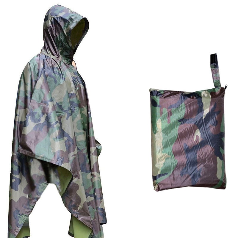 3 in 1 Hooded Poncho / Tent Shelter / Ground Mat Military Style Multi-Purpose Stealth Angel Survival SA-RC1