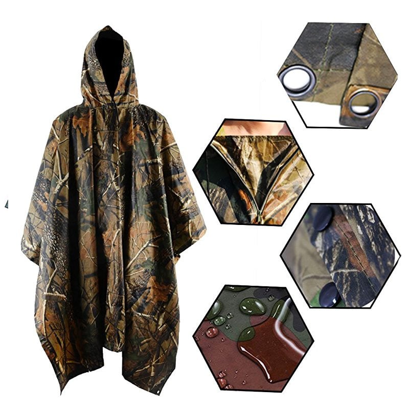 3 in 1 Hooded Poncho / Tent Shelter / Ground Mat Military Style Multi-Purpose Stealth Angel Survival SA-RC1