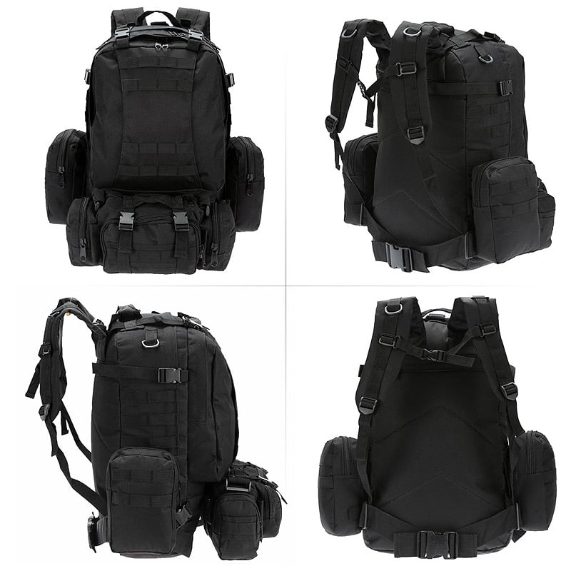 50L Backpack Daypack w/ 3 MOLLE Bags Large Military Style Outdoor Stea ...